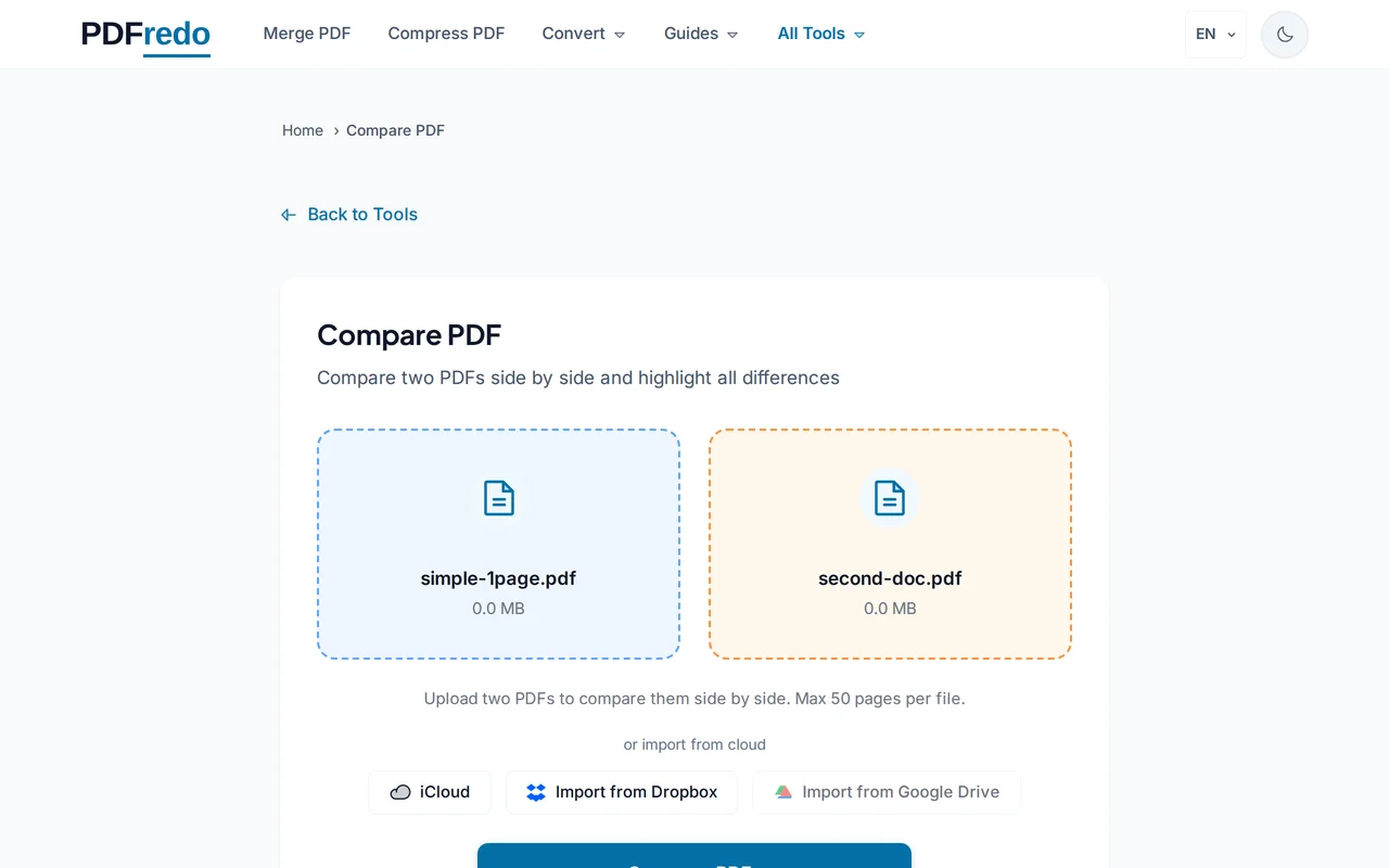 Run the comparison — PDFredo compare