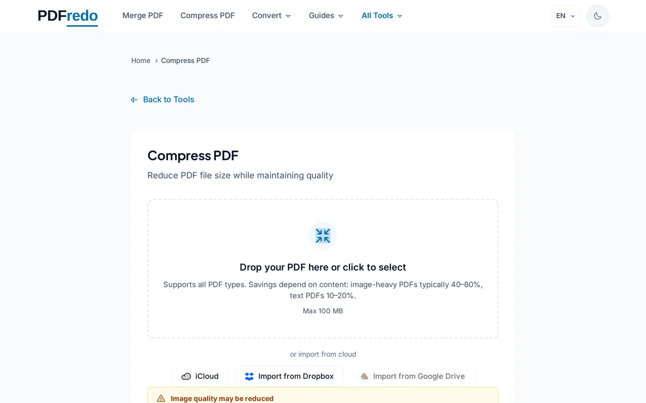 Upload your PDF — PDFredo compress