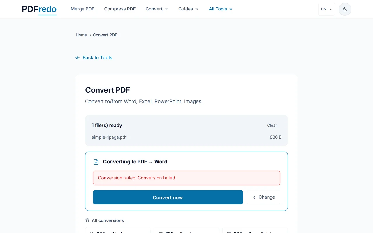 Download the converted file — PDFredo convert