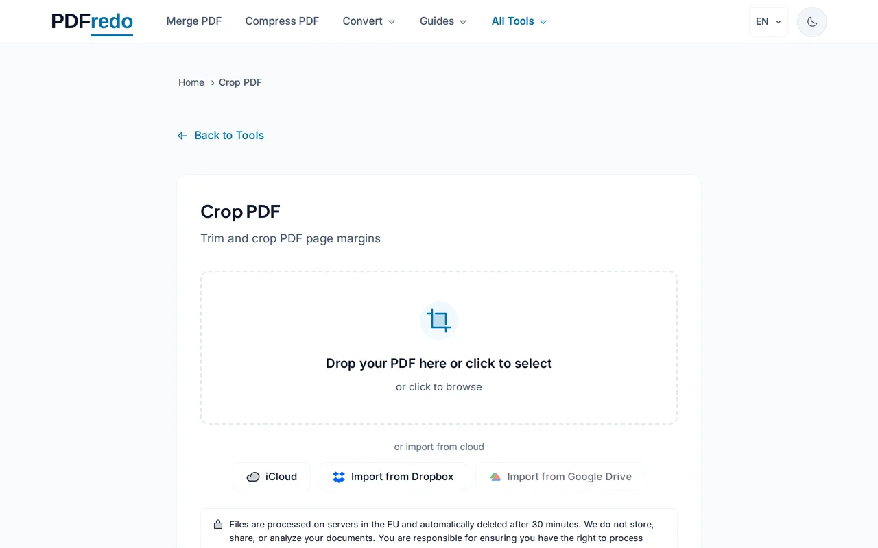 Upload your PDF — PDFredo crop