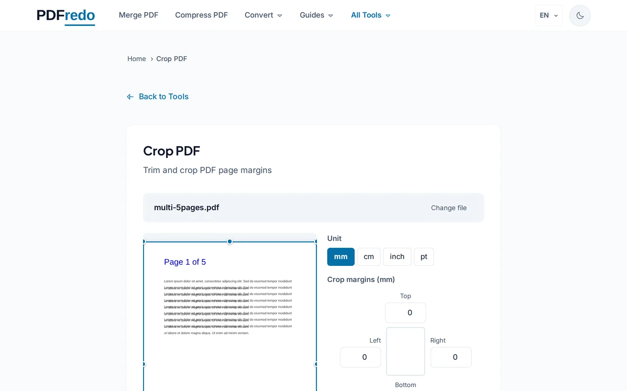 Draw the crop area — PDFredo crop