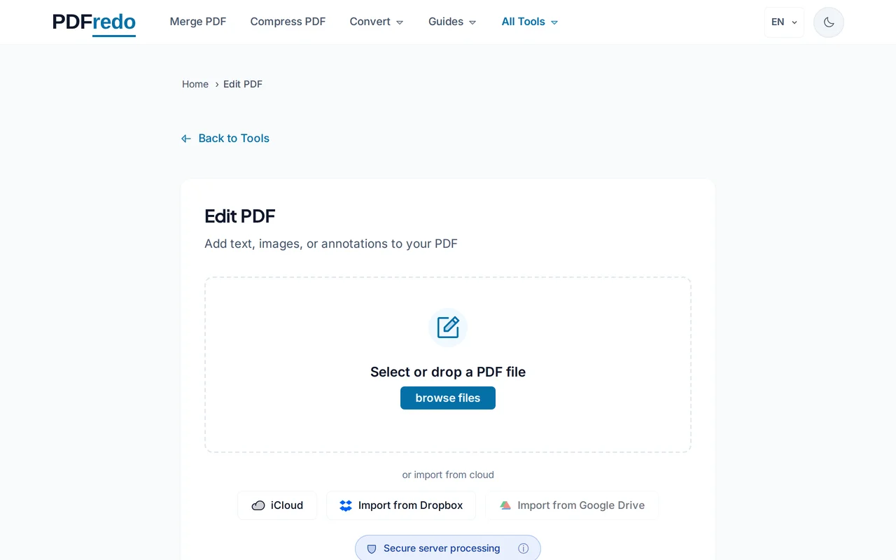 Upload your PDF — PDFredo edit