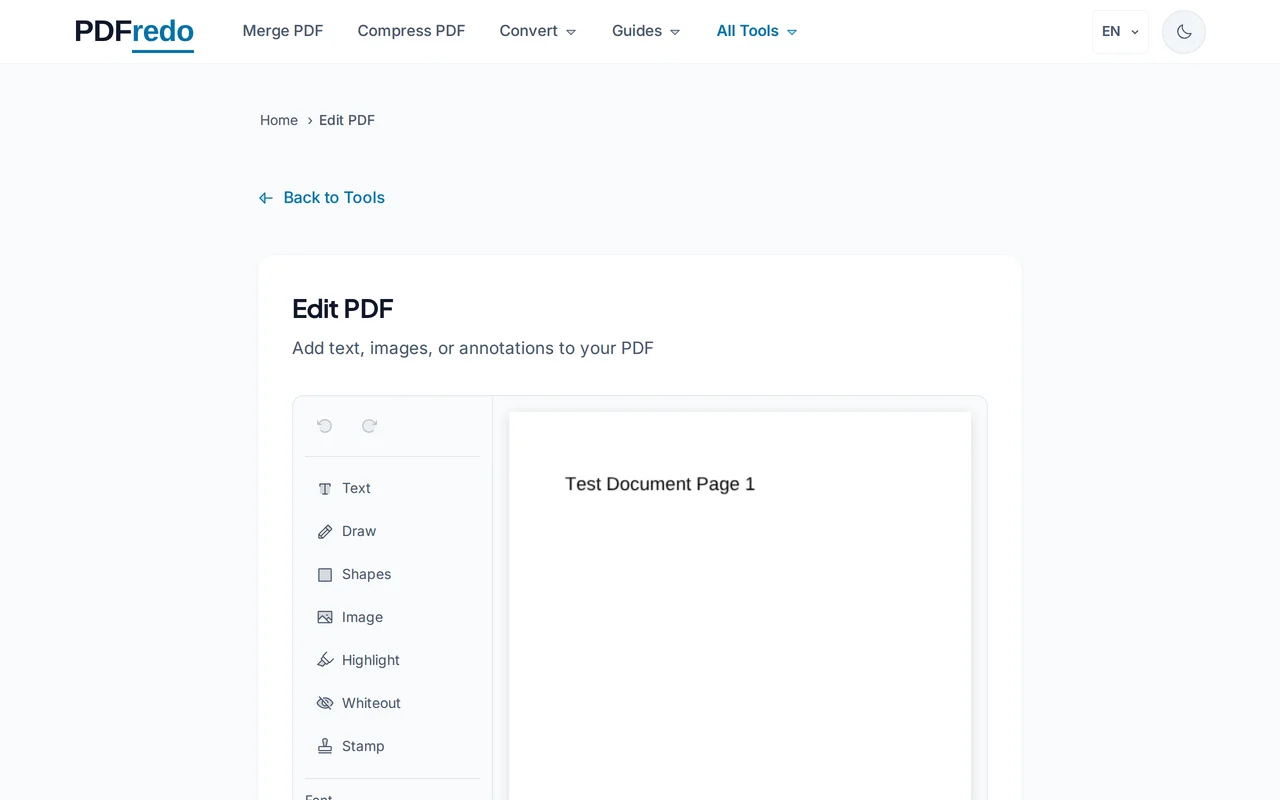 Pick an editing tool — PDFredo edit
