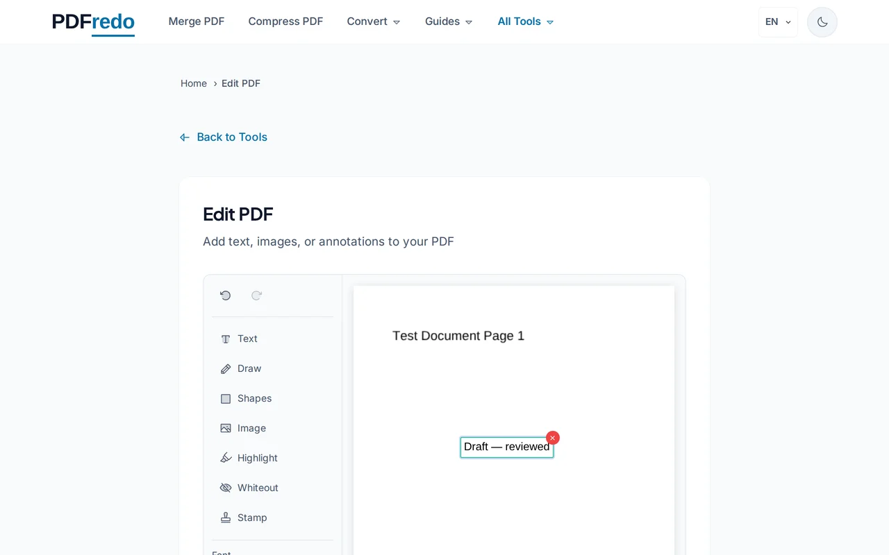 Apply your changes — PDFredo edit