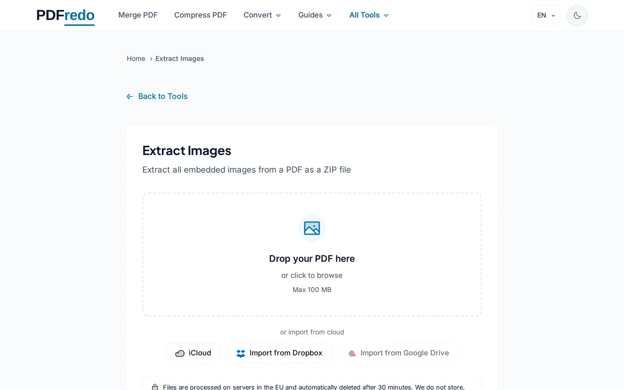 Upload your PDF — PDFredo extract-images