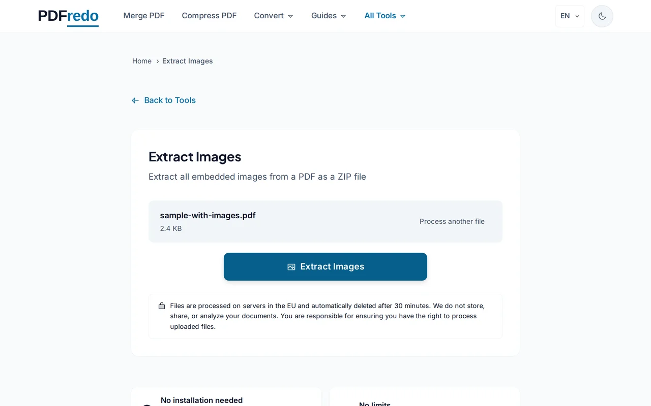 Review detected images — PDFredo extract-images