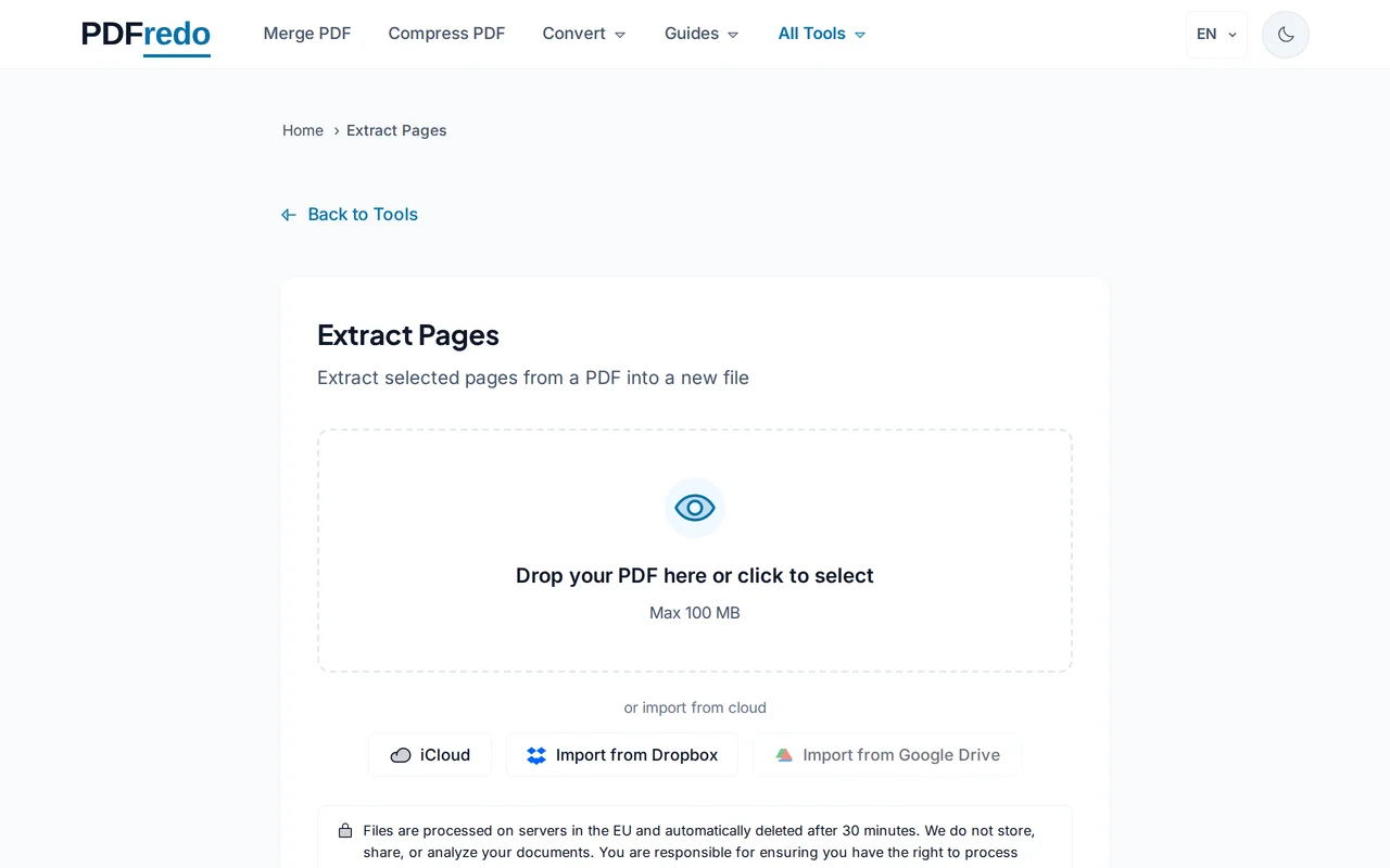 Upload your PDF — PDFredo extract