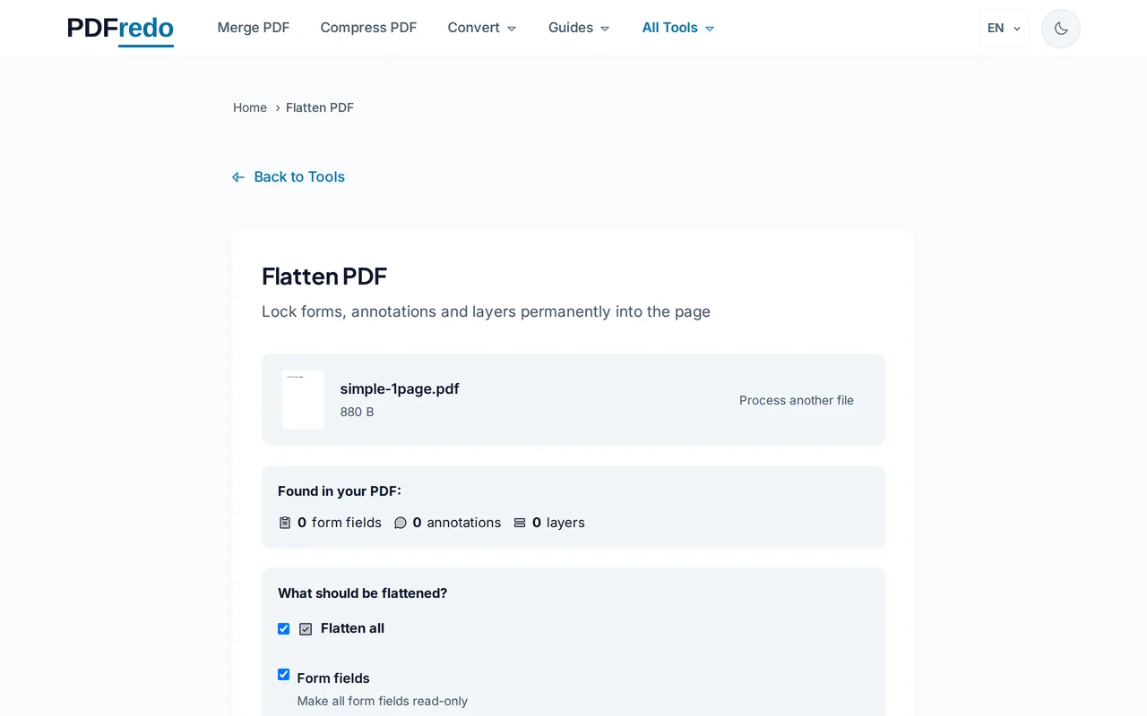 Choose what to flatten — PDFredo flatten