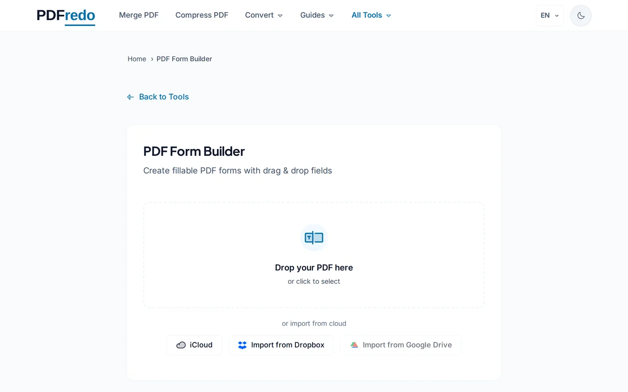 Upload your PDF — PDFredo form-builder