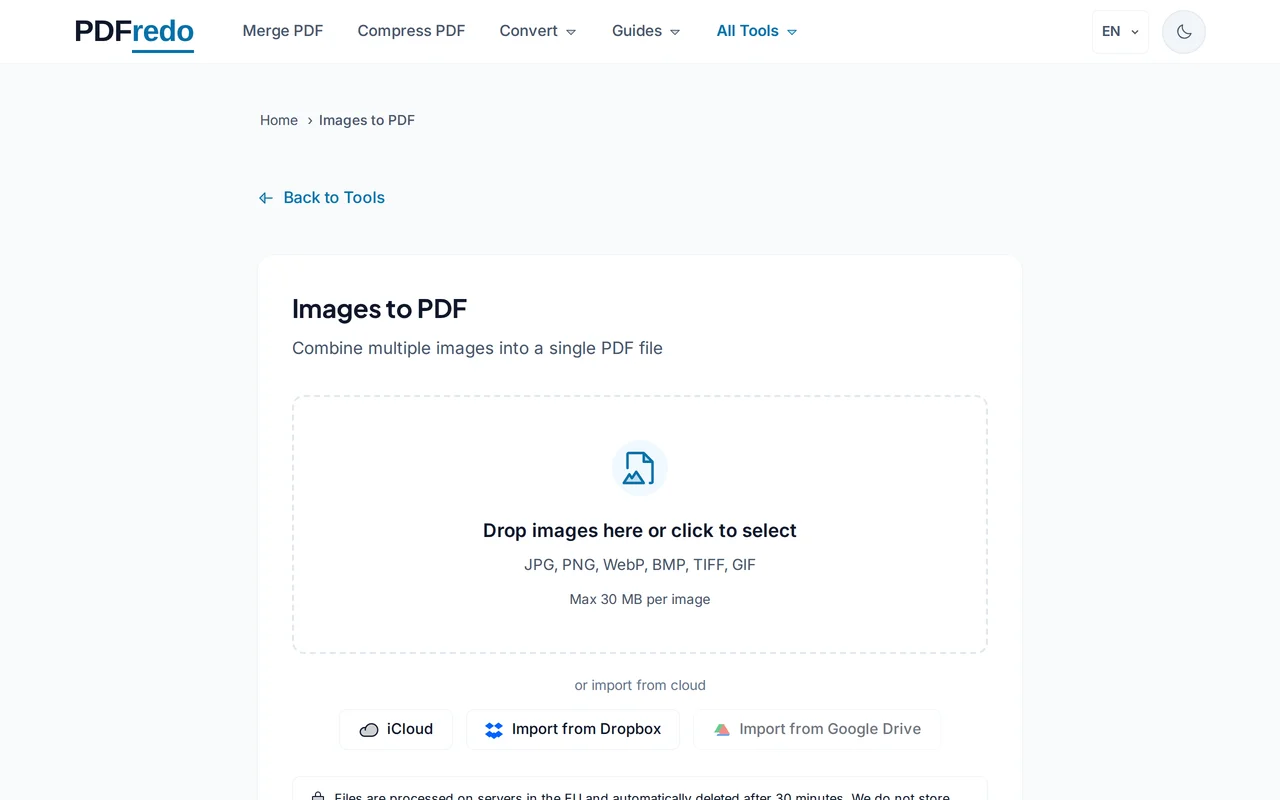 Upload your images — PDFredo image-to-pdf