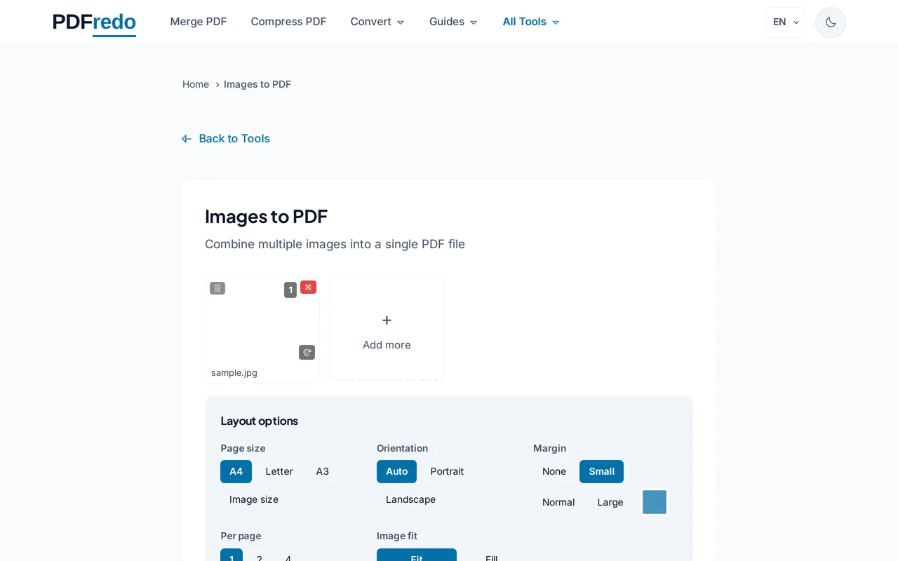 Arrange and configure — PDFredo image-to-pdf