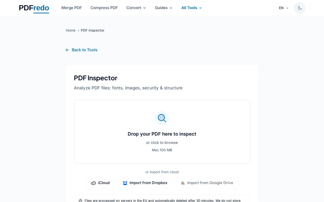 Upload your PDF — PDFredo inspector