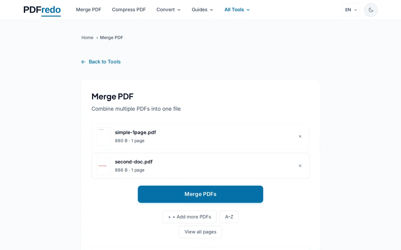 Set the order — PDFredo merge