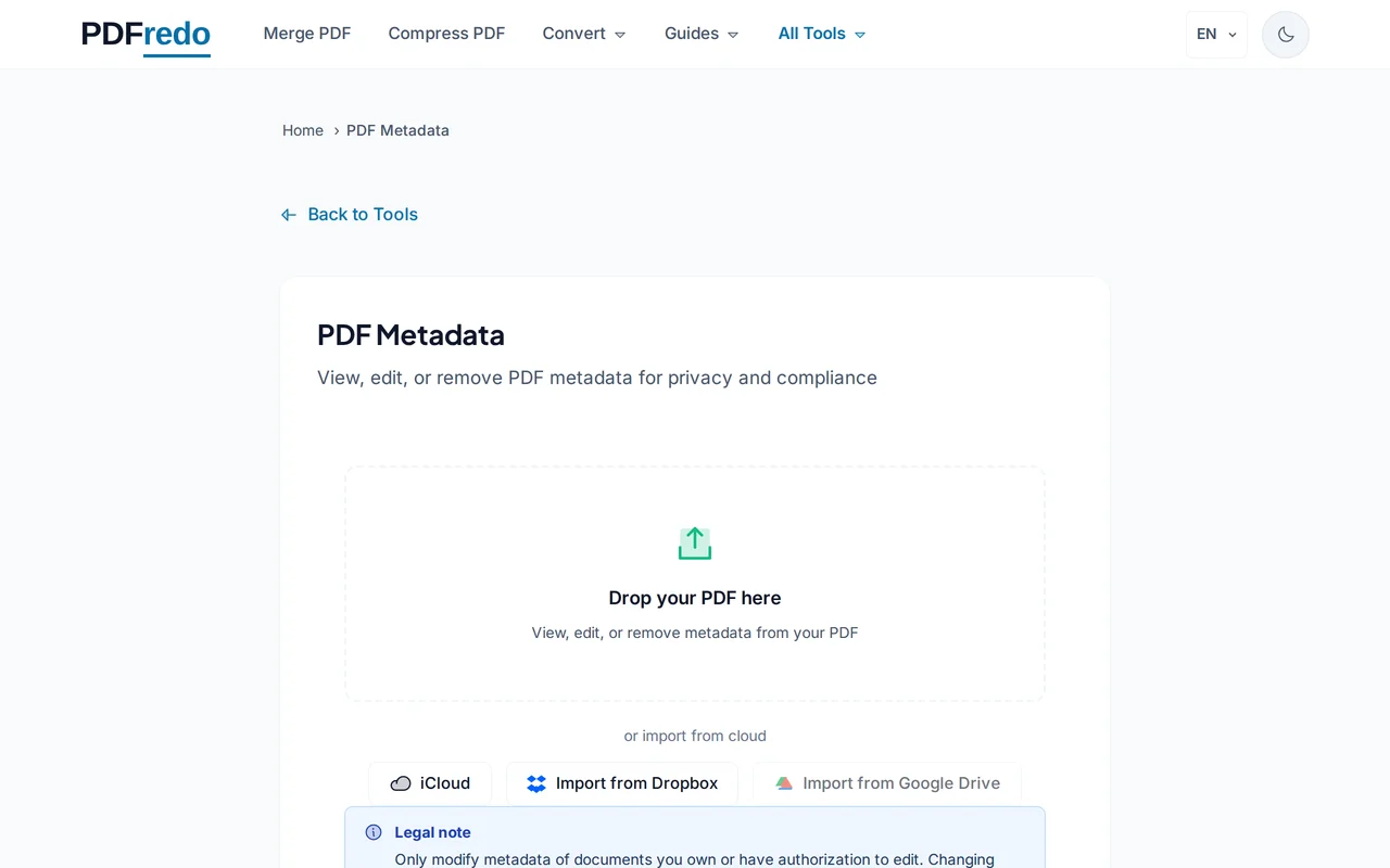 Upload your PDF — PDFredo metadata