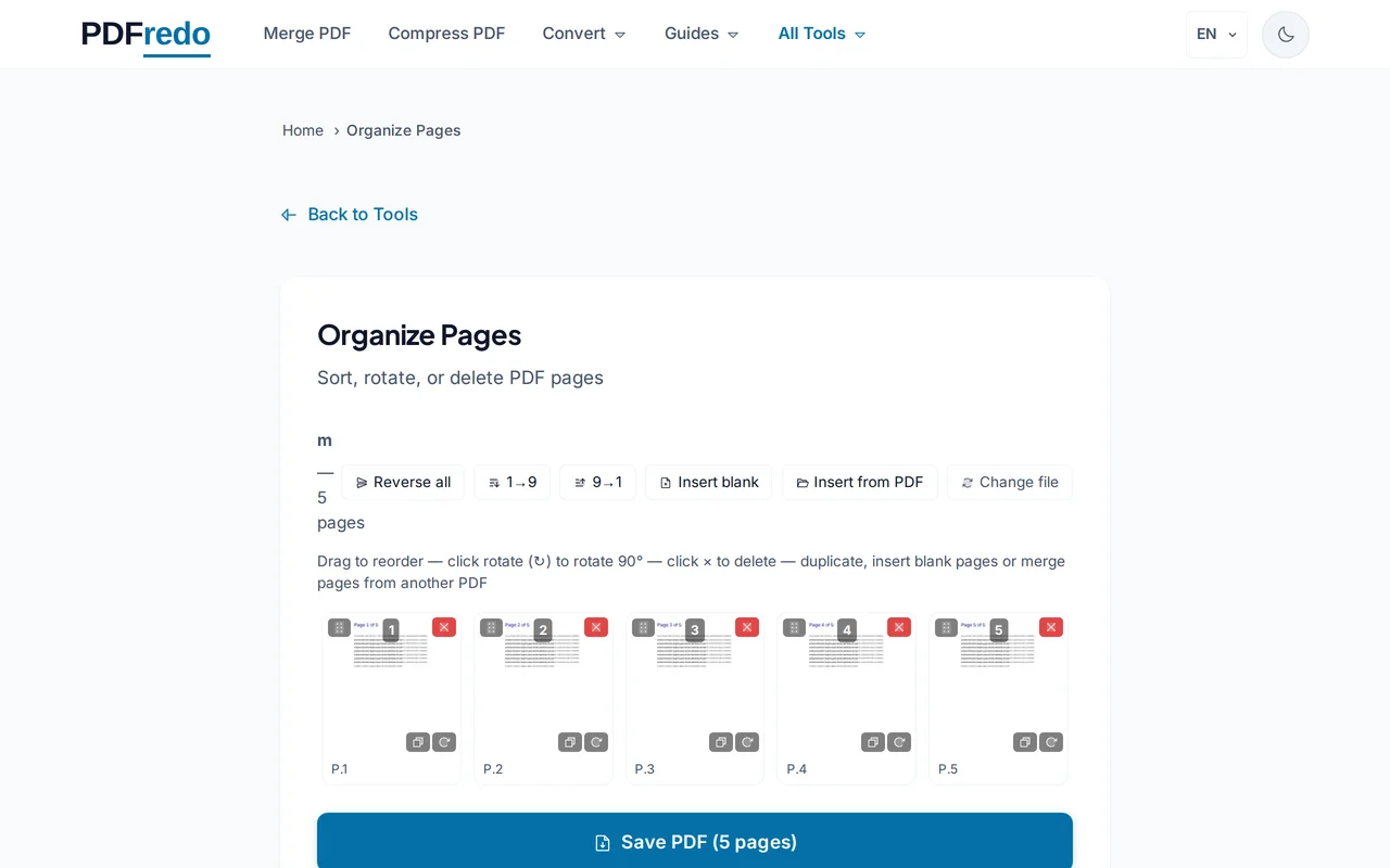 Rearrange pages — PDFredo organize