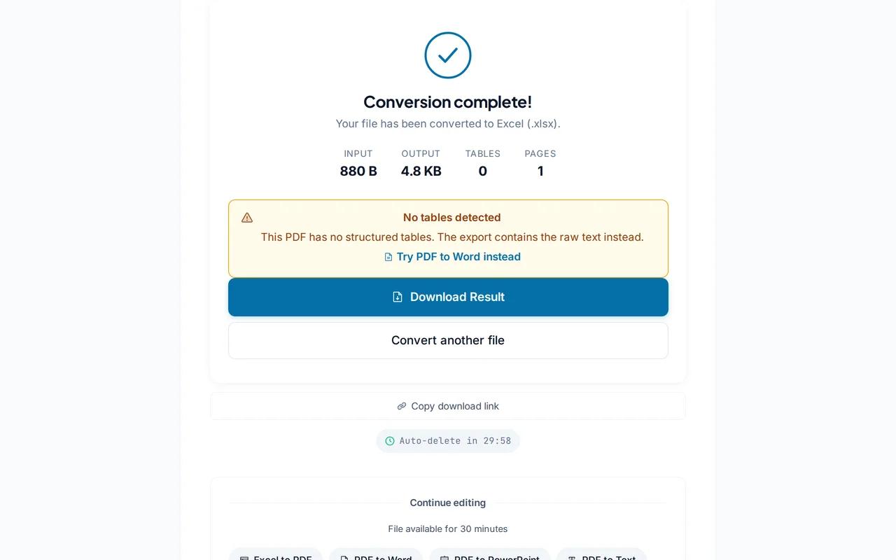 Download the .xlsx file — PDFredo pdf-to-excel