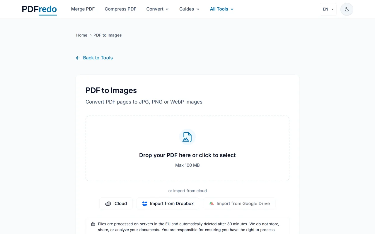 Upload your PDF — PDFredo pdf-to-image