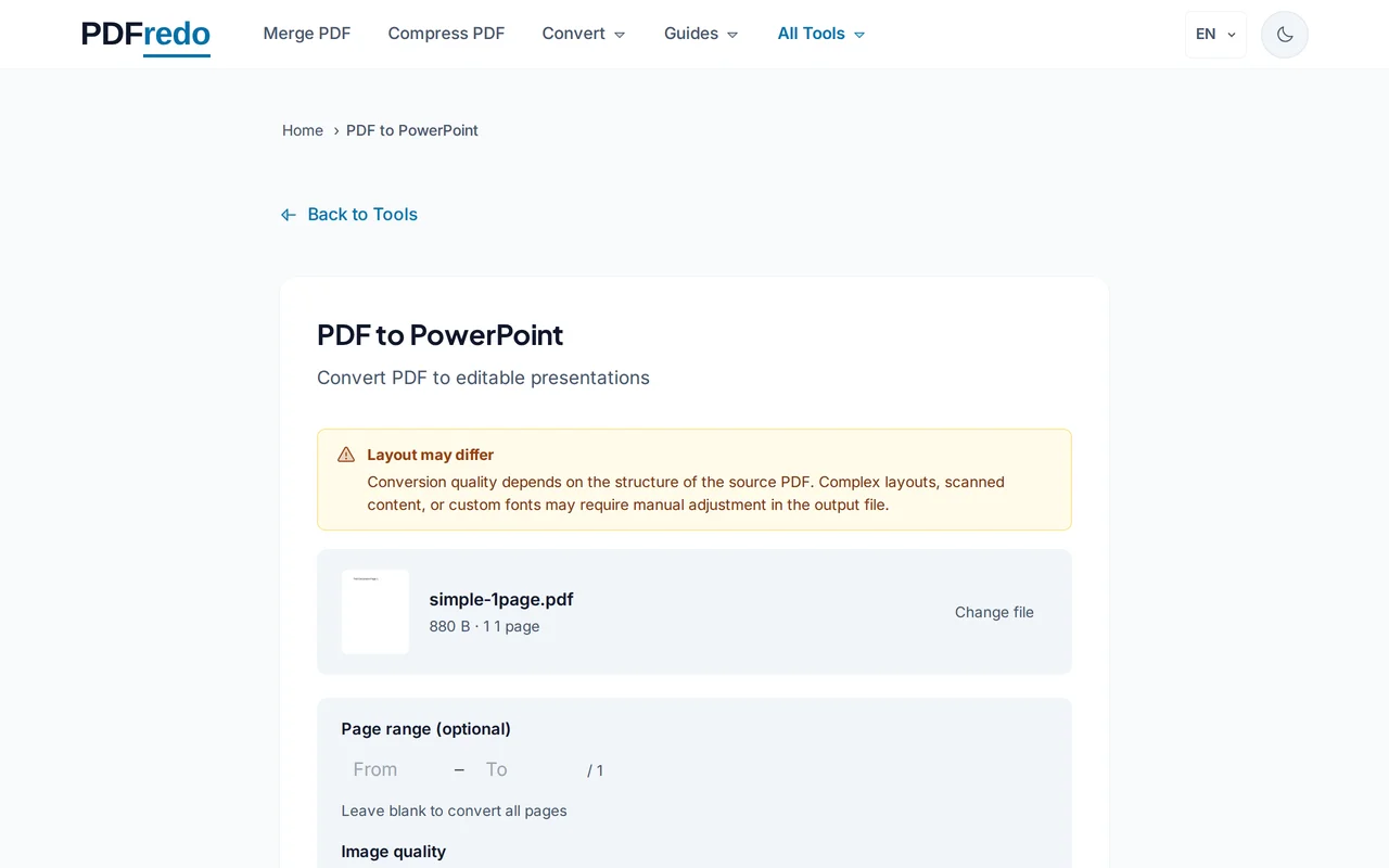 Start the conversion — PDFredo pdf-to-powerpoint