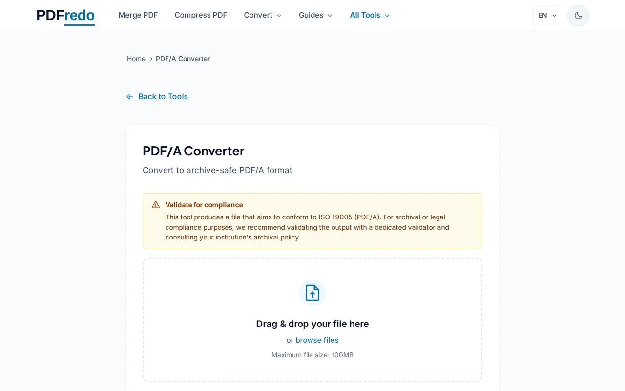 Upload your PDF — PDFredo pdfa