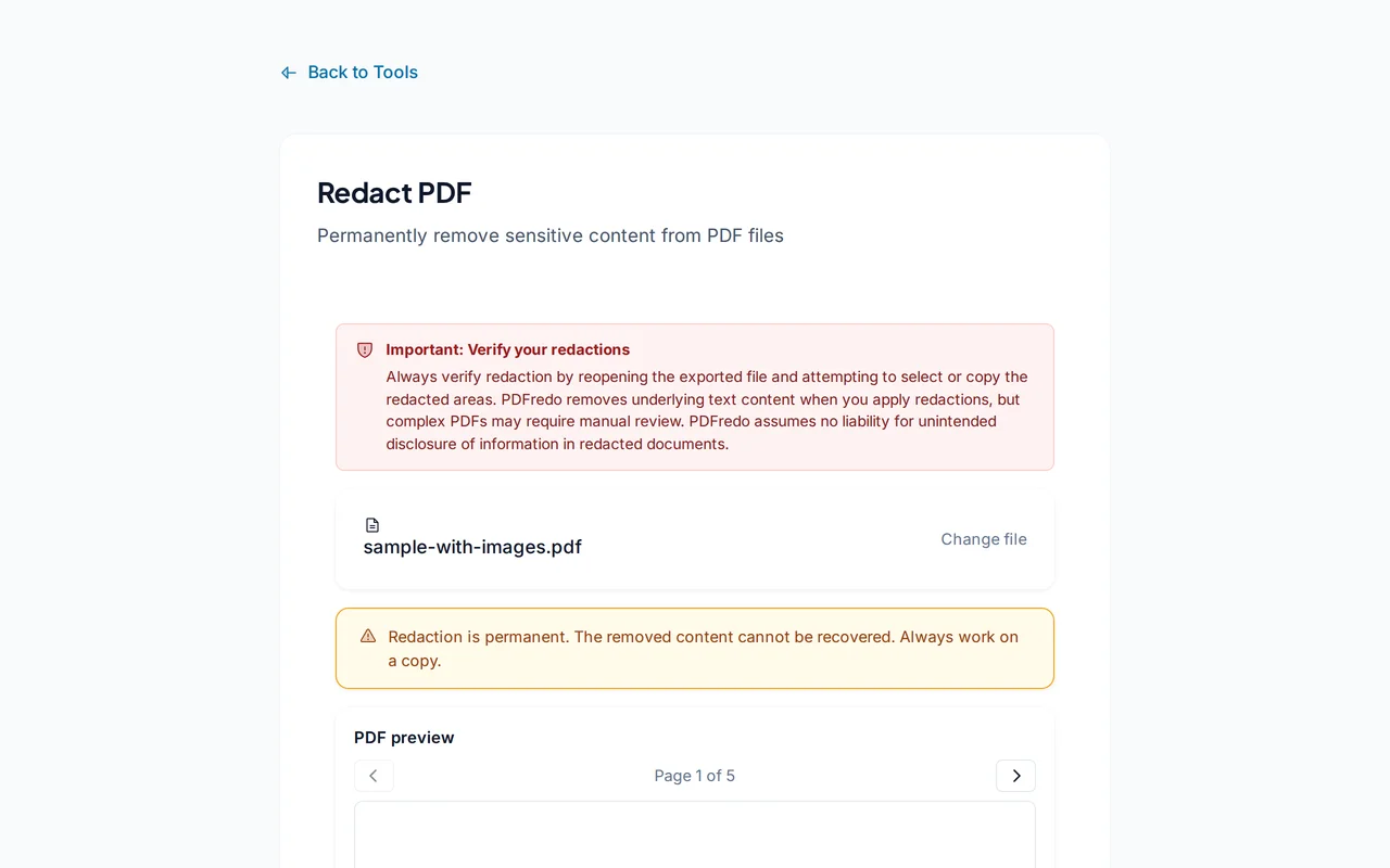 Mark areas to redact — PDFredo redact