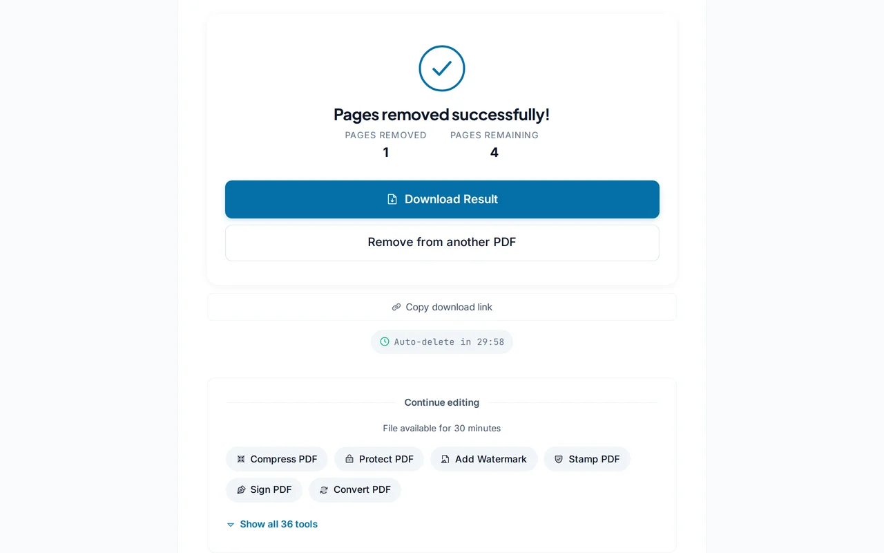 Download the cleaned PDF — PDFredo remove-pages
