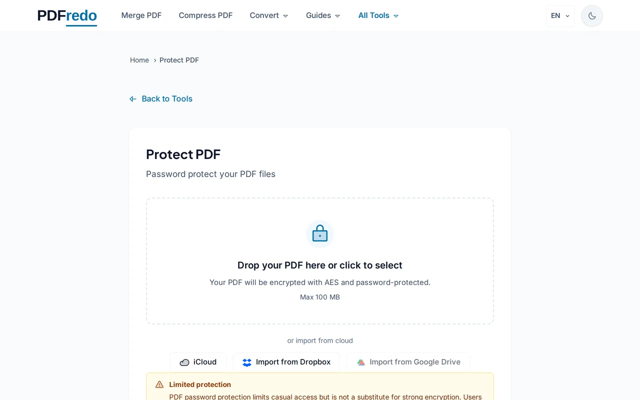 Upload your PDF — PDFredo security