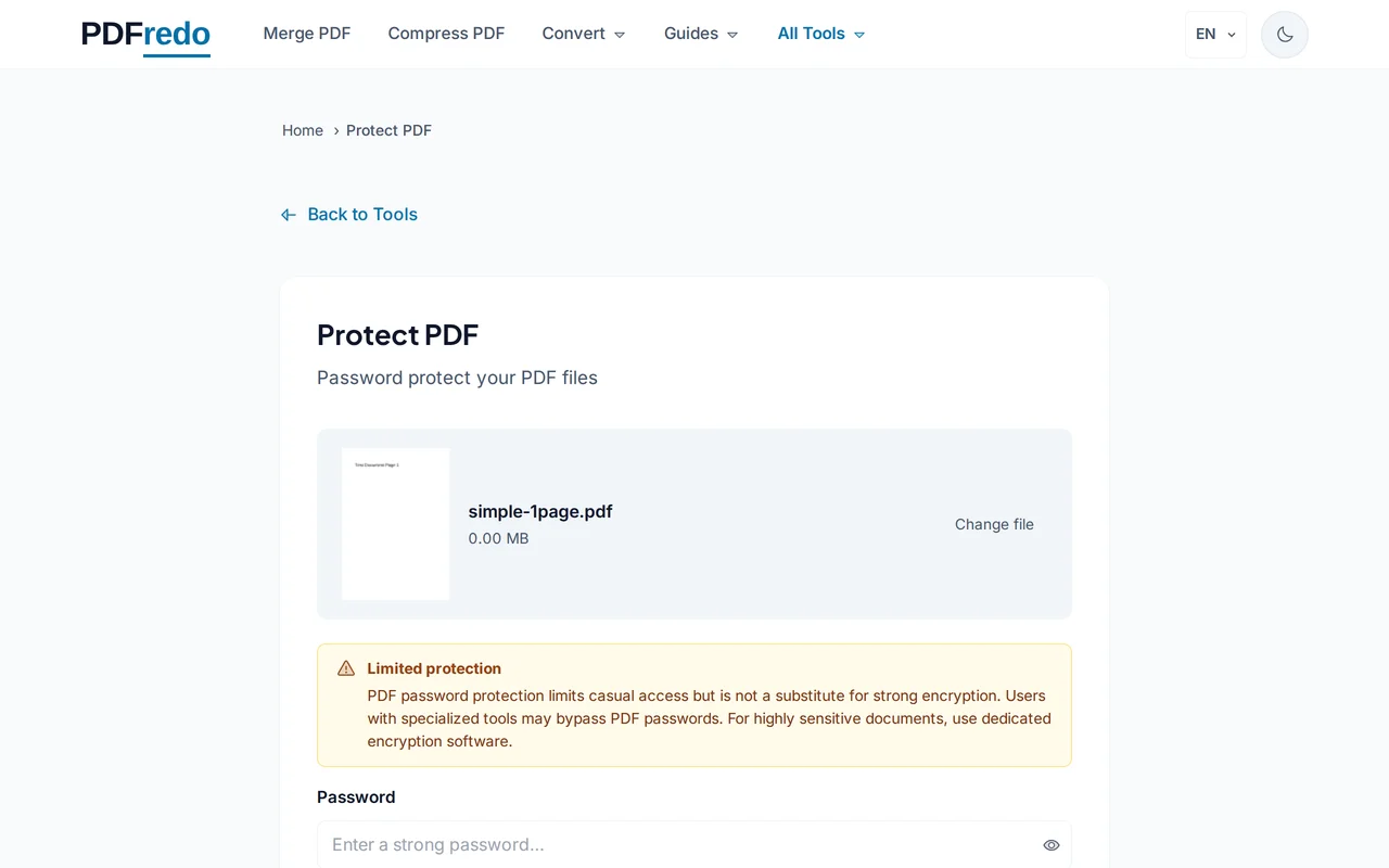 Set a password and permissions — PDFredo security