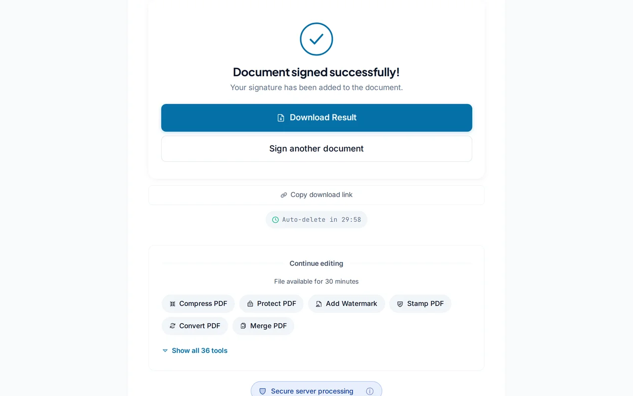Download the signed PDF — PDFredo sign