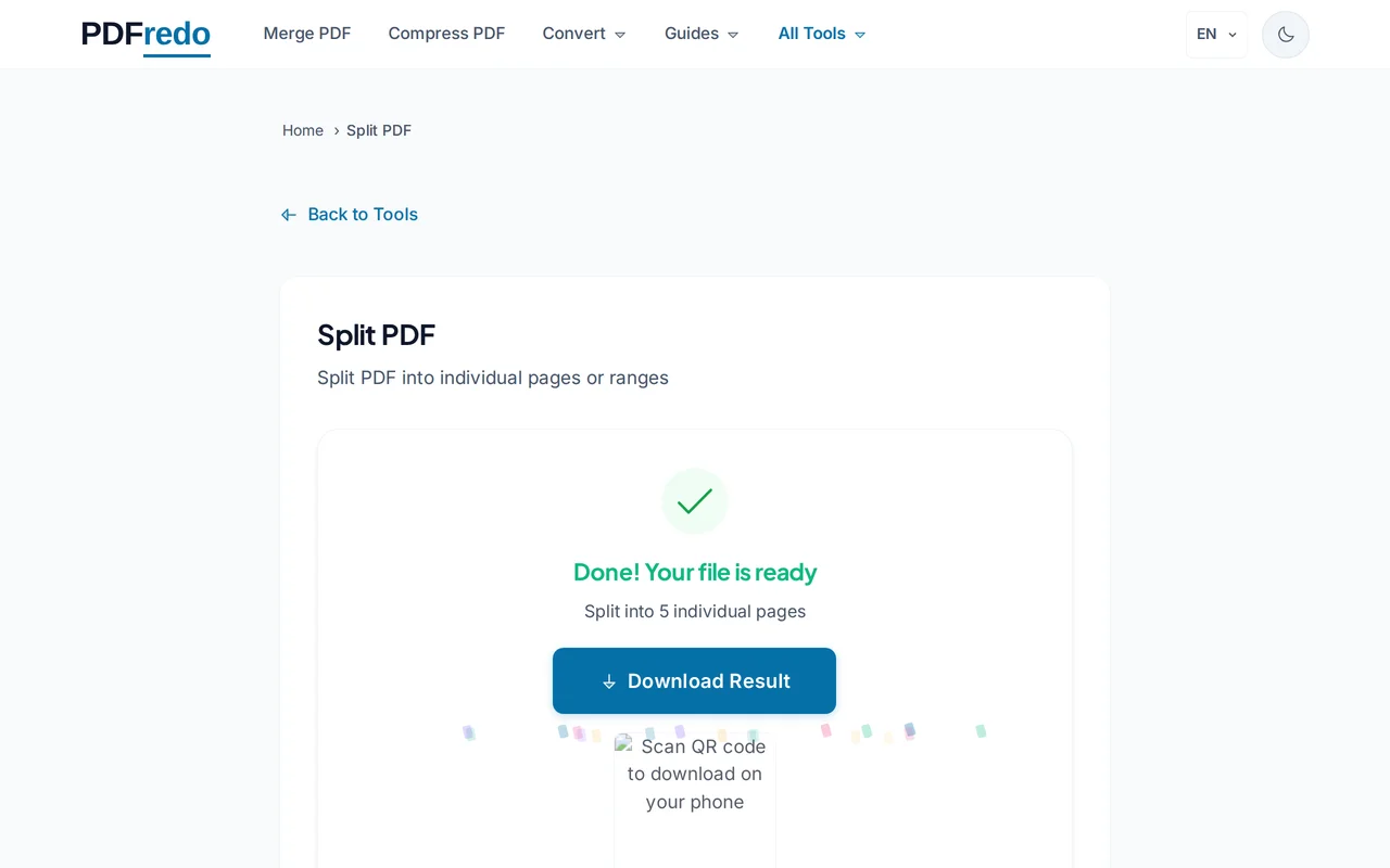Download your split files — PDFredo split