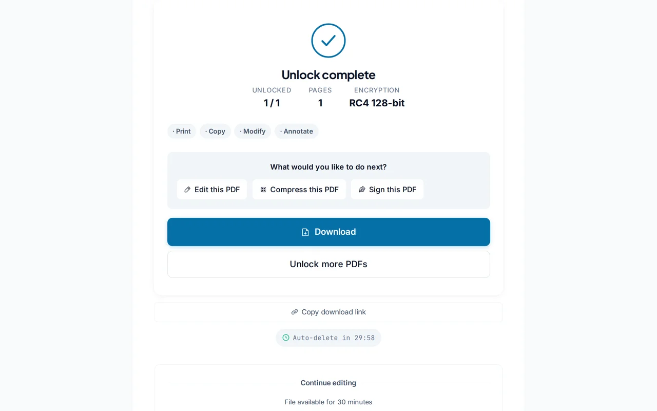 Download the unlocked PDF — PDFredo unlock