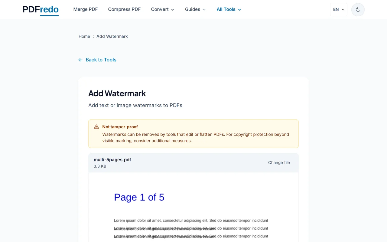 Design your watermark — PDFredo watermark